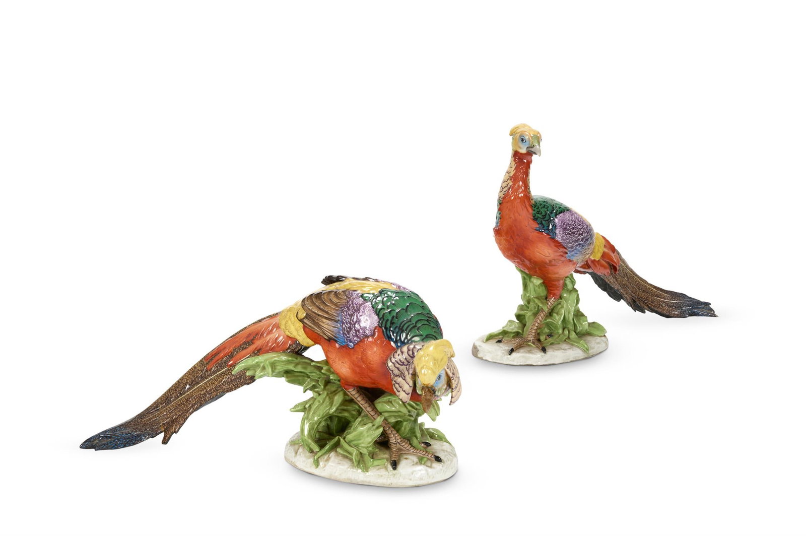 A LARGE PAIR OF CONTINENTAL PORCELAIN MODELS OF GOLDEN PHEASANTS, 2OTH CENTURY (1 of 1)