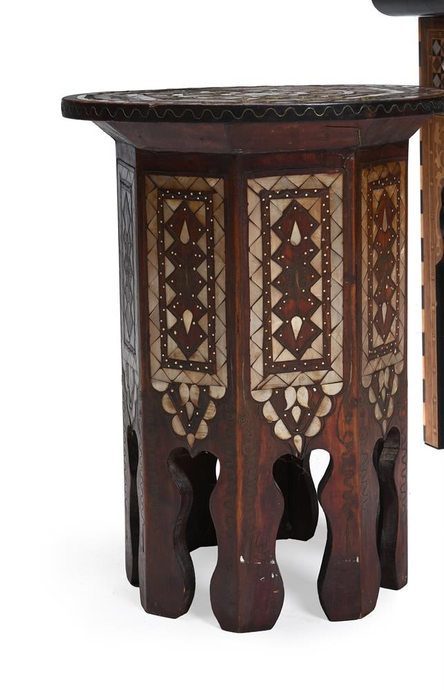 Y A MOTHER OF PEARL AND BRASS INLAID SIDE TABLE, FIRST QUARTER 20TH CENTURY, AND ANOTHER SIMILAR - 4