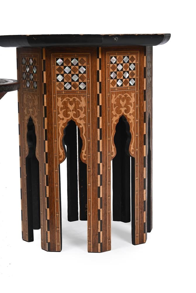 Y A MOTHER OF PEARL AND BRASS INLAID SIDE TABLE, FIRST QUARTER 20TH CENTURY, AND ANOTHER SIMILAR - 5