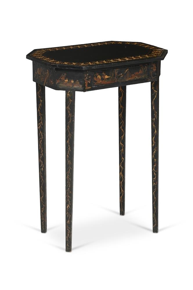 A SHERATON PERIOD LACQUERED AND PAINTED OCCASIONAL TABLE, 18TH CENTURY: A SHERATON PERIOD LACQUERED AND PAINTED OCCASIONAL TABLE