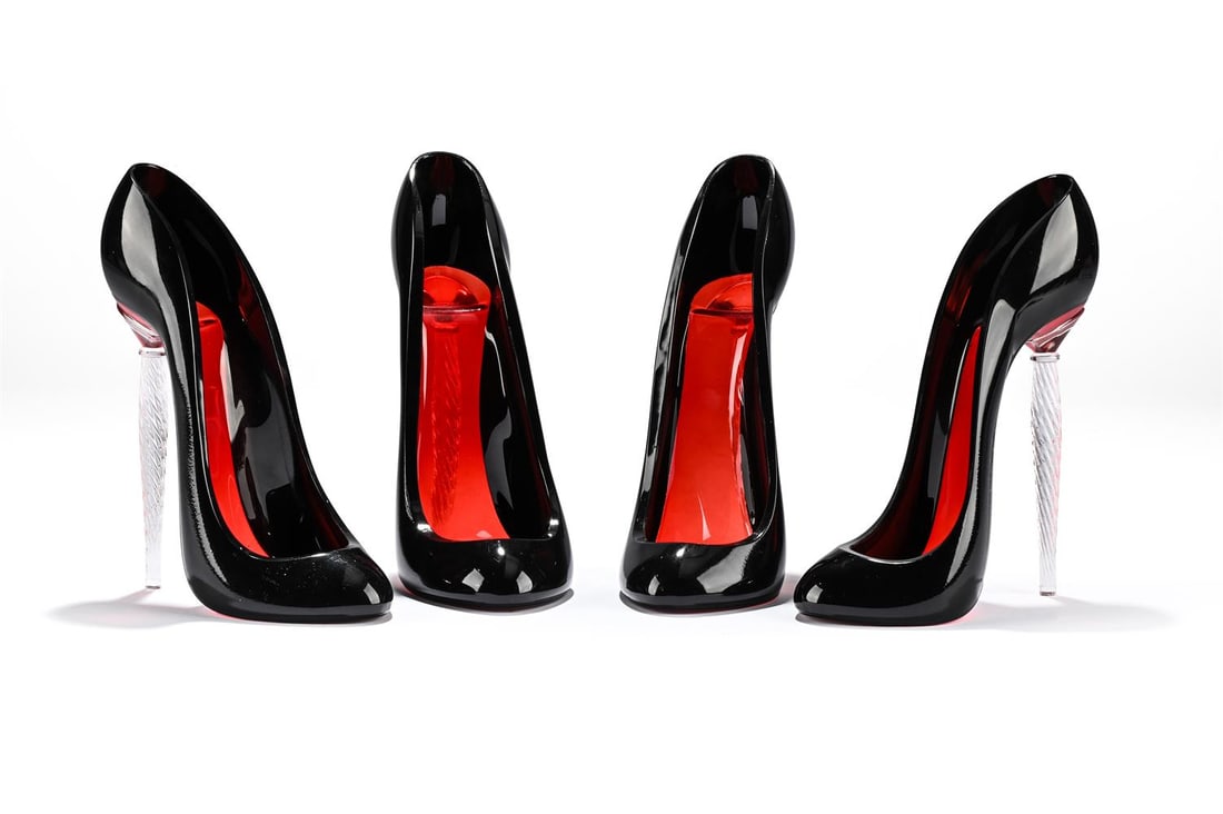 CHRISTIAN LOUBOUTIN, FOUR RED CHAMPAGNE CRYSTAL STILETTO FLUTES, CONTEMPORARY - 2