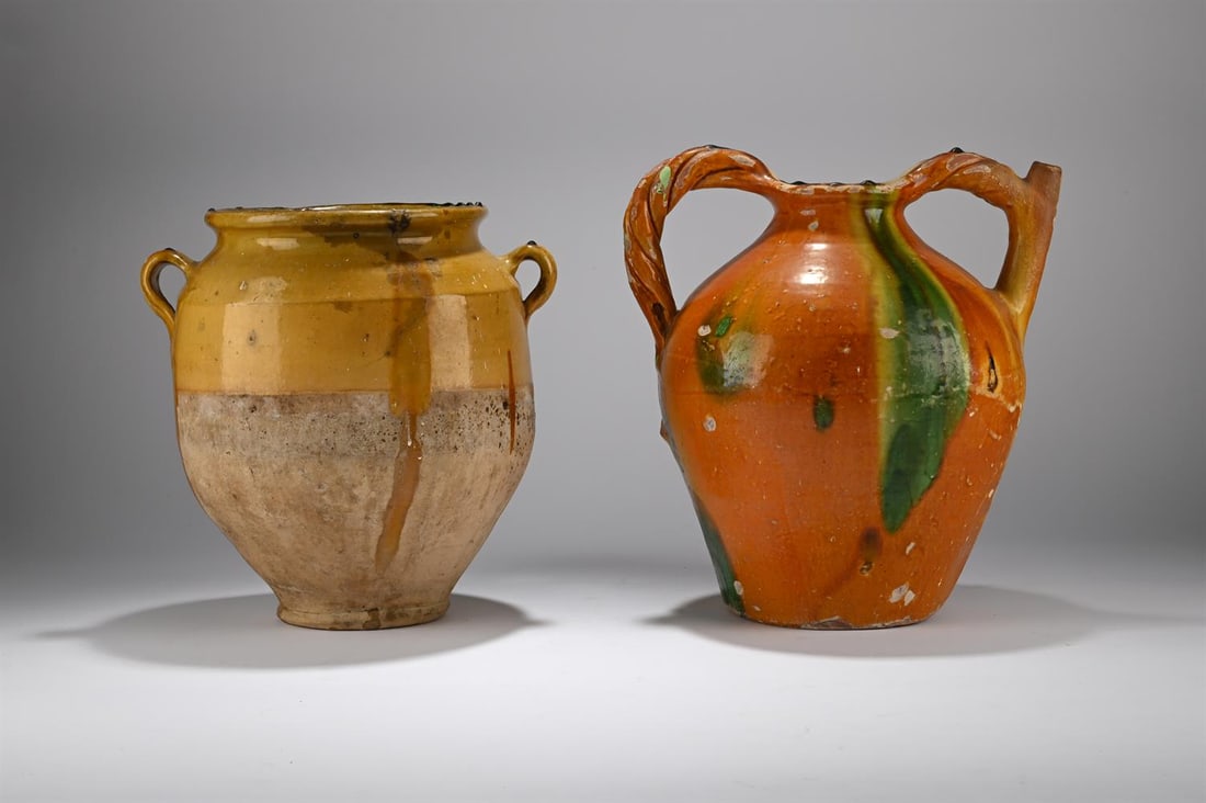 FOUR FRENCH YELLOW AND GREEN GLAZE CONSERVATORY OR CONFIT POTS, 20TH CENTURY - 2
