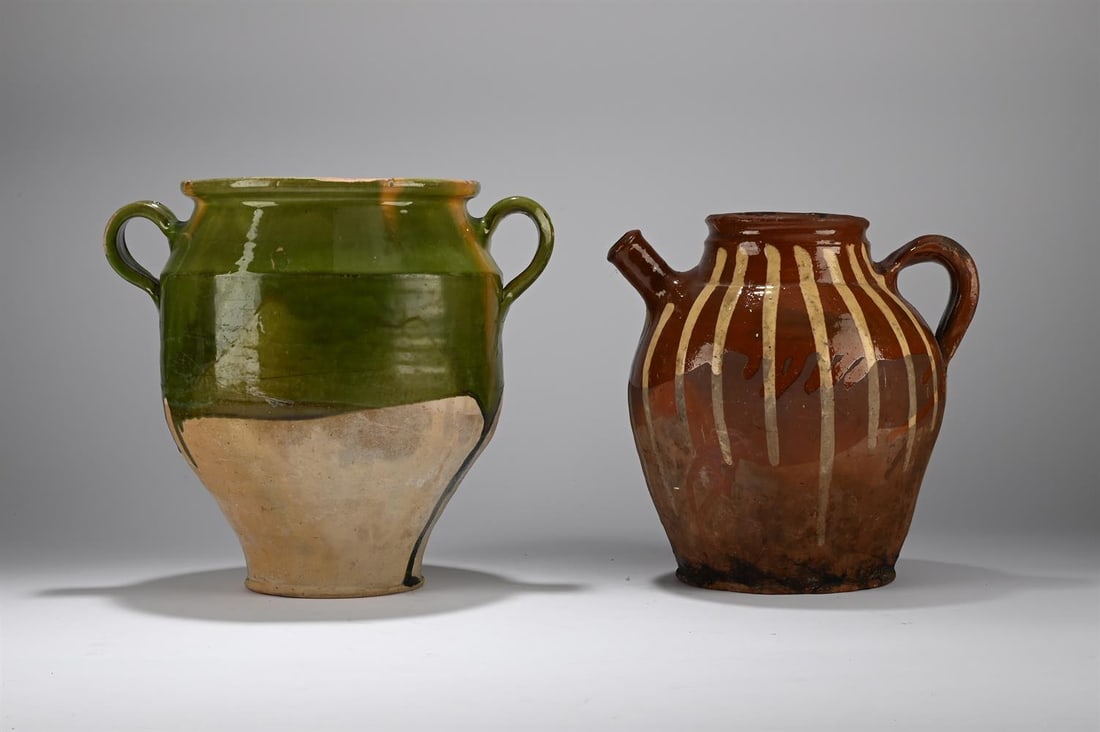 FOUR FRENCH YELLOW AND GREEN GLAZE CONSERVATORY OR CONFIT POTS, 20TH CENTURY - 3