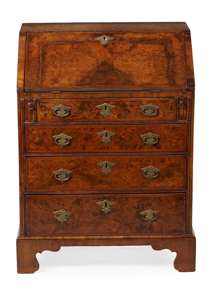 A GEORGE II BURR WALNUT, WALNUT AND FEATHERBANDED BUREAU, MID 18TH CENTURY - 2