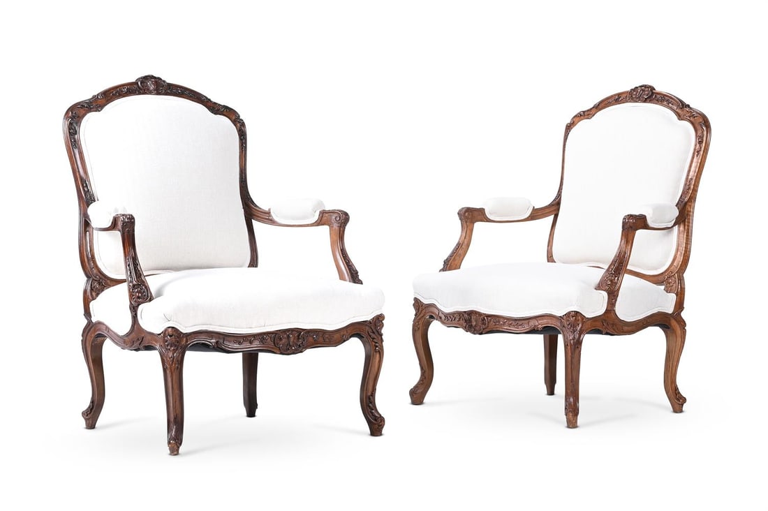 A PAIR OF BEECH FAUTEUILS, FRENCH, IN LOUIS XV STYLE, CIRCA 1900: A PAIR OF BEECH FAUTEUILS FRENCH, IN LOUIS XV STYLE, CIRCA 1900 101cm high, 73cm wide, 62cm deep, 42cm height to the seat Condition Report: PLEASE NOTE: ALL LOTS ARE