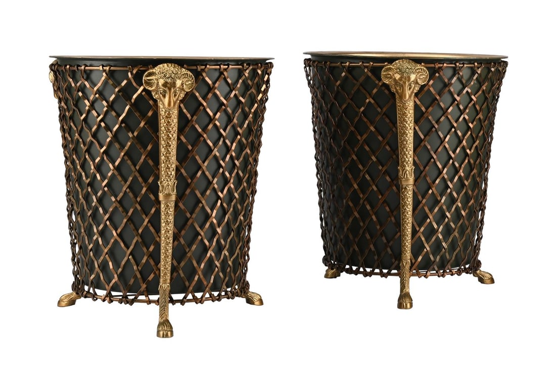 A PAIR OF GILT AND PATINATED WASTE PAPER BASKETS, MODERN - 2