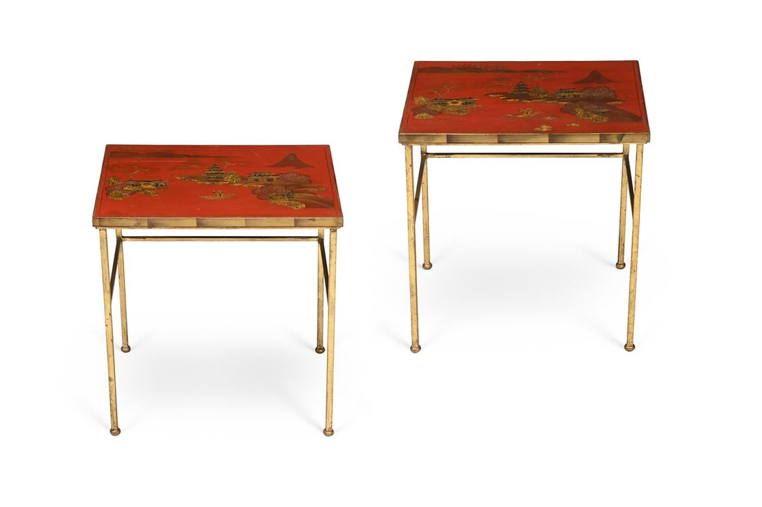 A PAIR OF ROUGE LACQUER AND CHINOISERIE END TABLES, SECOND HALF 20TH CENTURY - 2