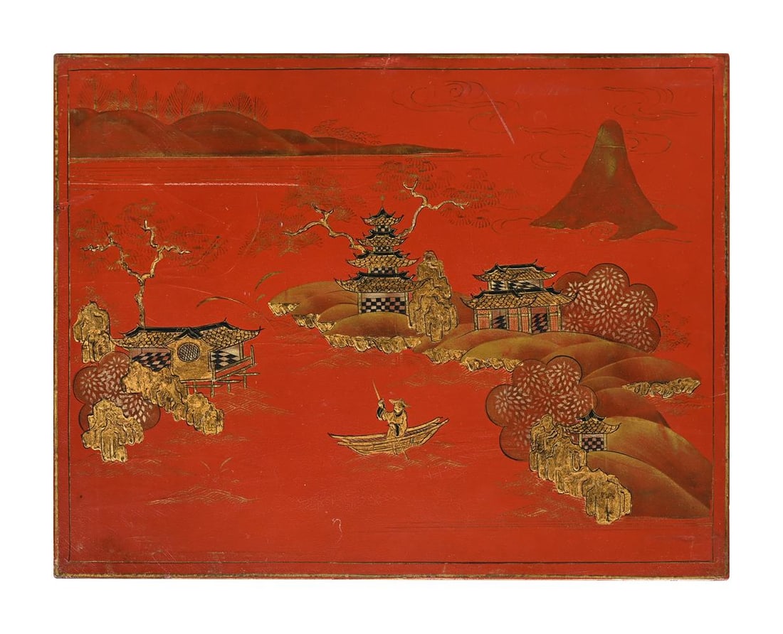 A PAIR OF ROUGE LACQUER AND CHINOISERIE END TABLES, SECOND HALF 20TH CENTURY - 3