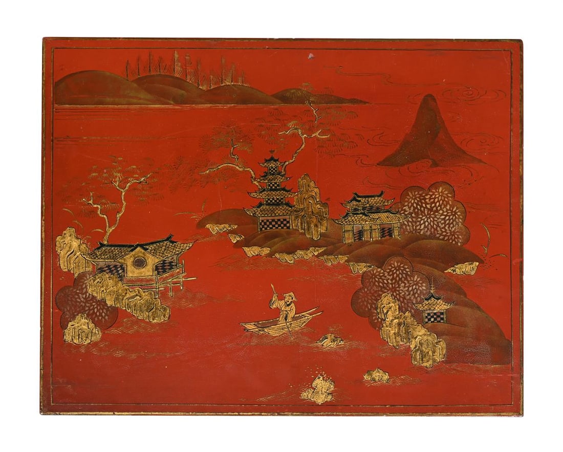 A PAIR OF ROUGE LACQUER AND CHINOISERIE END TABLES, SECOND HALF 20TH CENTURY - 4