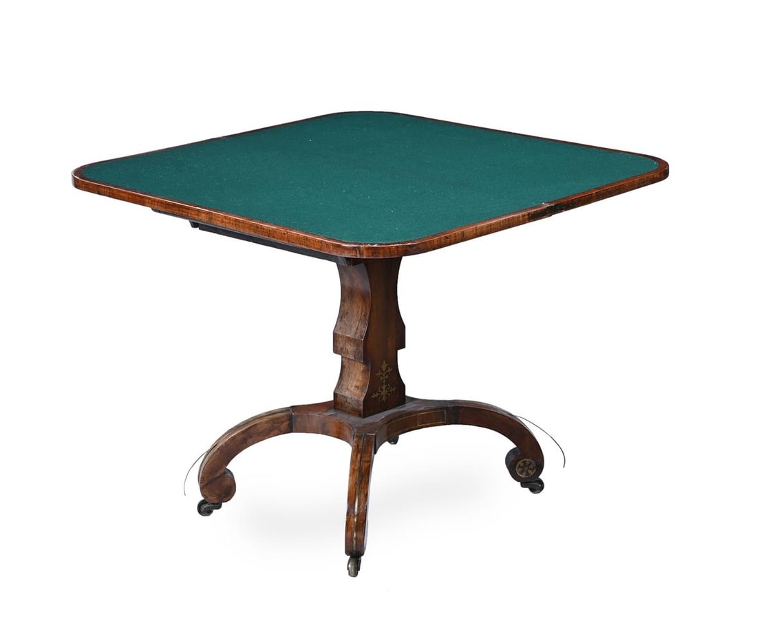 Y A REGENCY ROSEWOOD AND BRASS INLAID CARD TABLE, CIRCA 1820 - 2