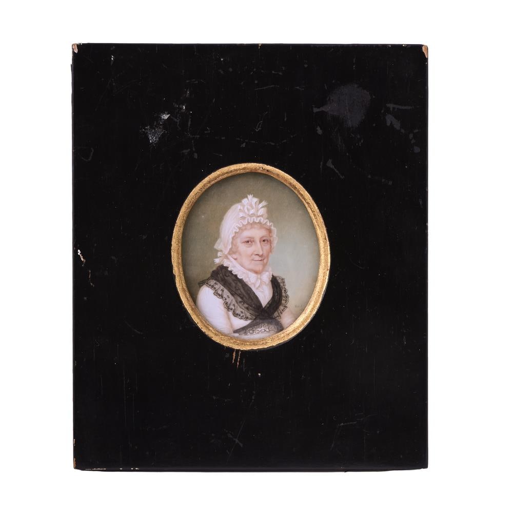 Y SAMPSON TOWGOOD ROCHE (IRISH, 1759-1847), EARLY 19TH CENTURY, PORTRAIT MINIATURE OF CATHERINE MASO: Y SAMPSON TOWGOOD ROCHE (IRISH, 1759-1847) EARLY 19TH CENTURY PORTRAIT MINIATURE OF CATHERINE MASON Watercolour on ivory signed lower right ROCH, in glazed ebonised frame,