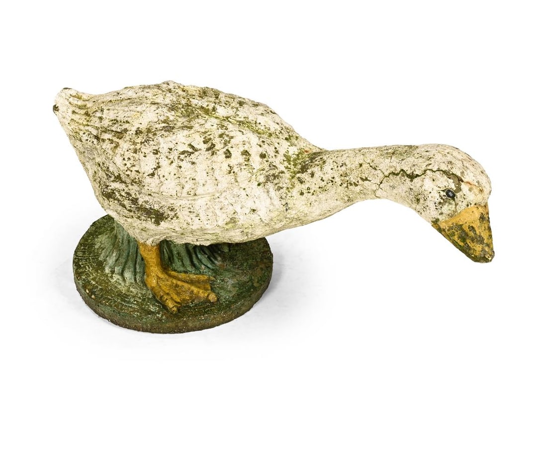 A PAINTED CAST STONE GOOSE, LATE 20TH CENTURY, AND A CAST STONE FIGURE OF A RECUMBENT DOG - 3