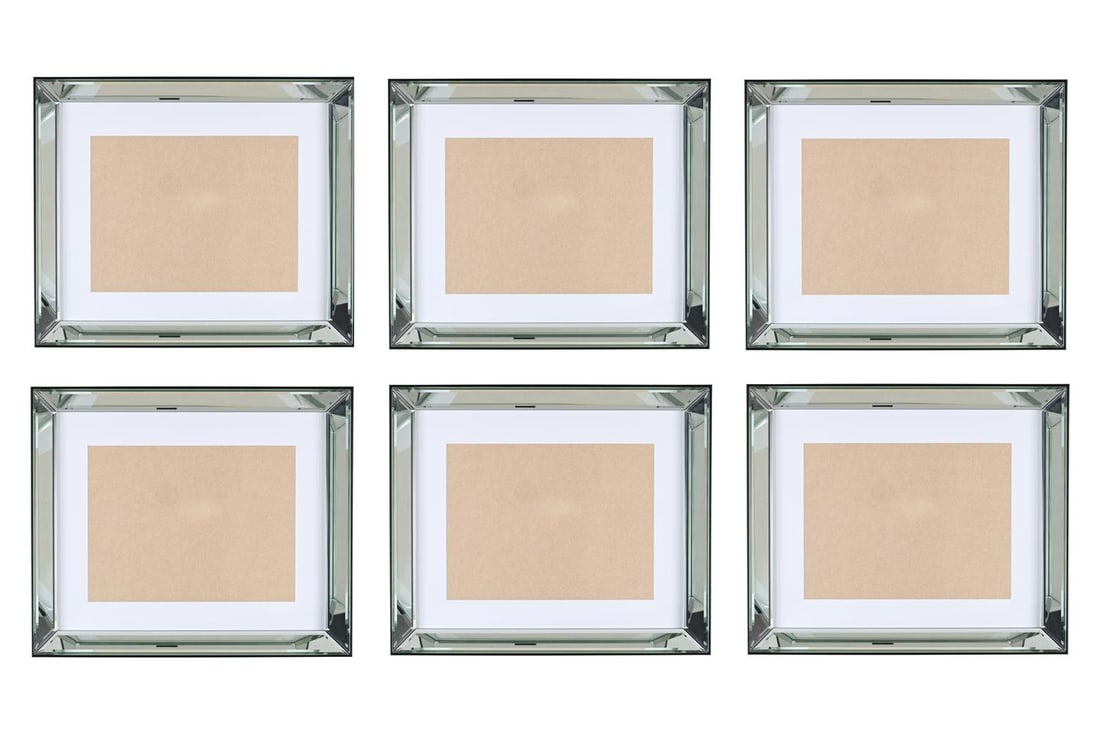 A GROUP OF SIX LARGE RECTANGULAR EBONISED AND BEVELL MIRRORED PICTURE FRAMES, OF RECENT MANUFACTURE: A GROUP OF SIX LARGE RECTANGULAR EBONISED AND BEVELL MIRRORED PICTURE FRAMES OF RECENT MANUFACTURE 63 x 53cm, picture size 42 x 31cm Condition Report: In good condition