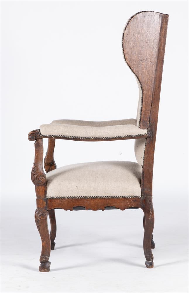 AN OAK AND UPHOLSTERED WINGBACK OPEN ARMCHAIR, PROBABLY DUTCH, 1750 AND LATER - 3