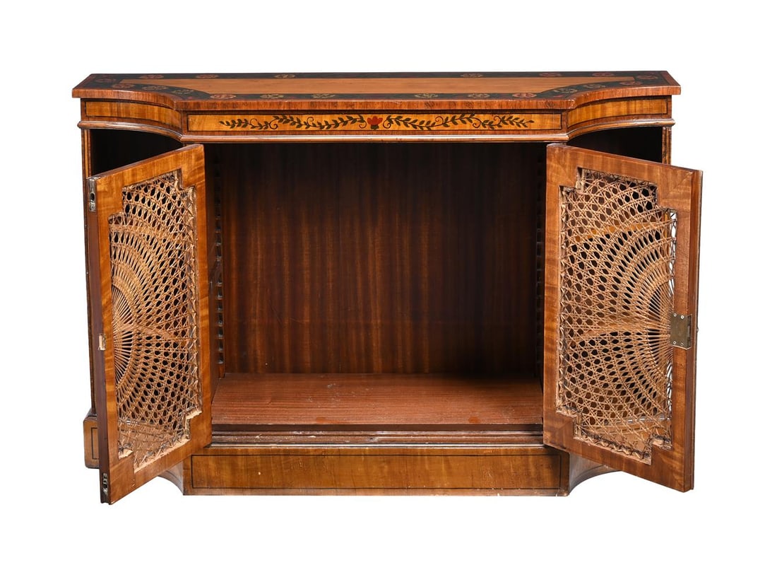 A PAINTED SATINWOOD SIDE CABINET OR BOOKCASE, IN GEORGE III STYLE, 20TH CENTURY - 4