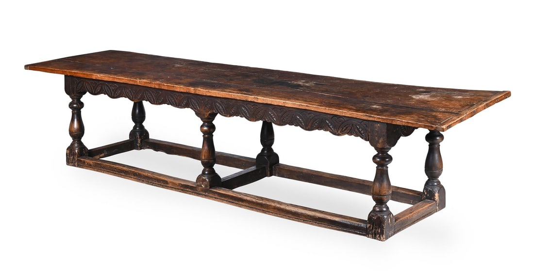 AN OAK REFECTORY TABLE, 17TH CENTURY AND LATER: AN OAK REFECTORY TABLE 17TH CENTURY AND