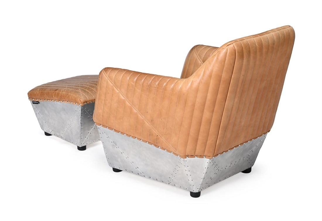 AN AVIATOR STYLE ARMCHAIR AND OTTOMAN, 21ST CENTURY/MODERN - 3