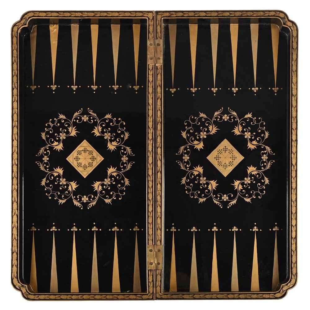 A CHINESE EXPORT BLACK AND GOLD LACQUER CHESS AND BACKGAMMON BOARD, FIRST HALF 19TH CENTURY - 3