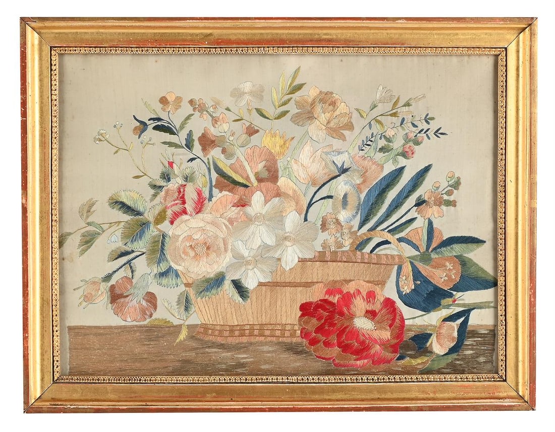 A LATE REGENCY SILKWORK EMBROIDERY PICTURE, CIRCA 1820-1840 (1 of 2)