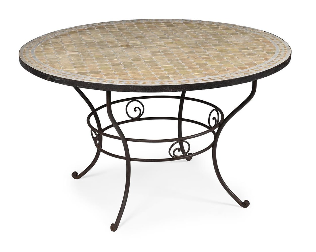 A WROUGHT IRON AND MOSAIC MARBLE TOPPED BREAKFAST TABLE, MODERN - 2