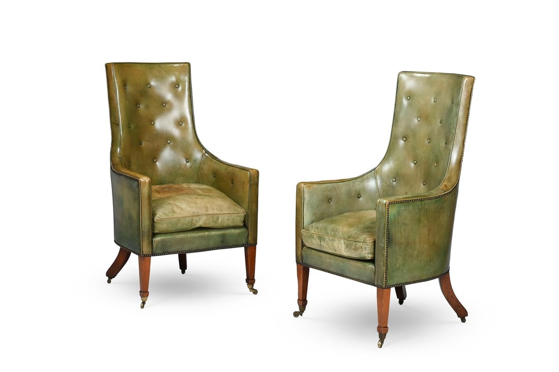 A PAIR OF MAHOGANY AND LEATHER ARMCHAIRS, 19TH CENTURY AND LATER - 2