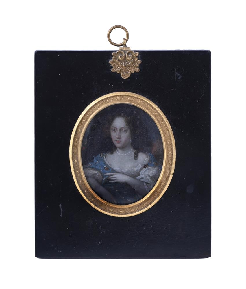 FOLLOWER OF SIR PETER LELY, MINIATURE PORTRAIT OF RACHEL BOURCHIER, COUNTESS OF BATH: FOLLOWER OF SIR PETER LELY, MINIATURE PORTRAIT OF RACHEL BOURCHIER, COUNTESS OF BATH (NÉE FANE; 28 JANUARY 1613 - 11 NOVEMBER 1680)