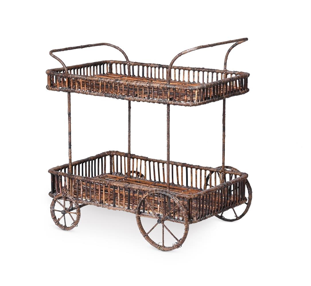 A WICKER COCKTAIL TROLLEY, IN THE MANNER OF HEYWARDS & CO, 20TH CENTURY - 2