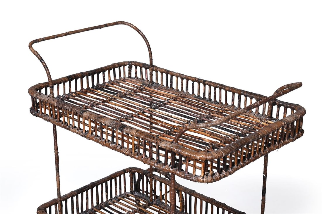 A WICKER COCKTAIL TROLLEY, IN THE MANNER OF HEYWARDS & CO, 20TH CENTURY - 3