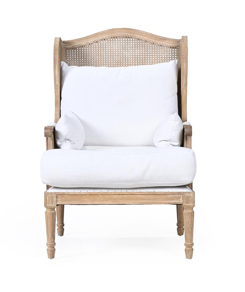 A LIMED OAK BERGERE ARMCHAIR BY CHAIRS LIMITED, IN LOUIS XVI STYLE, MODERN - 2