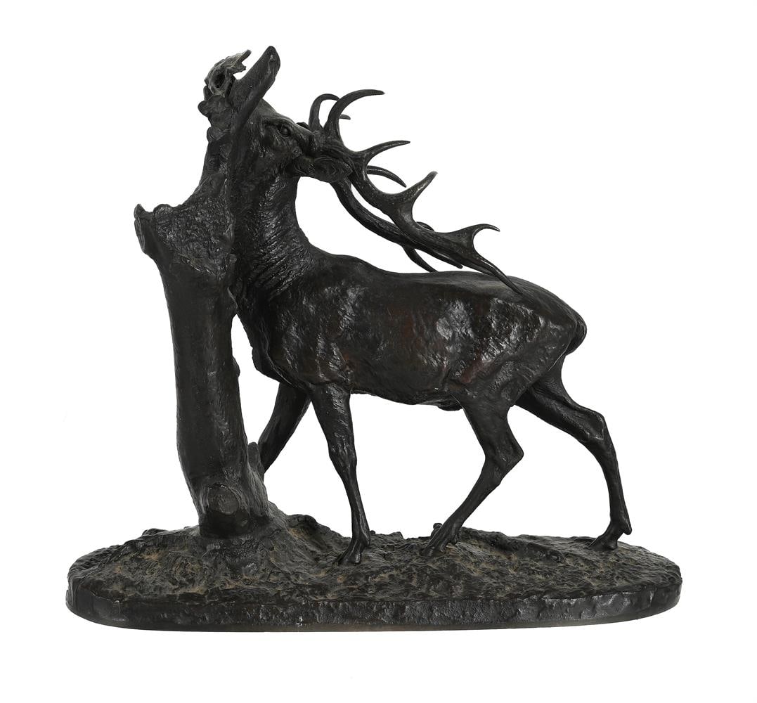 AFTER PIERRE JULES MENE (1810-1879), AN ANIMALIER BRONZE 'CERF A LA BRANCHE' - 2