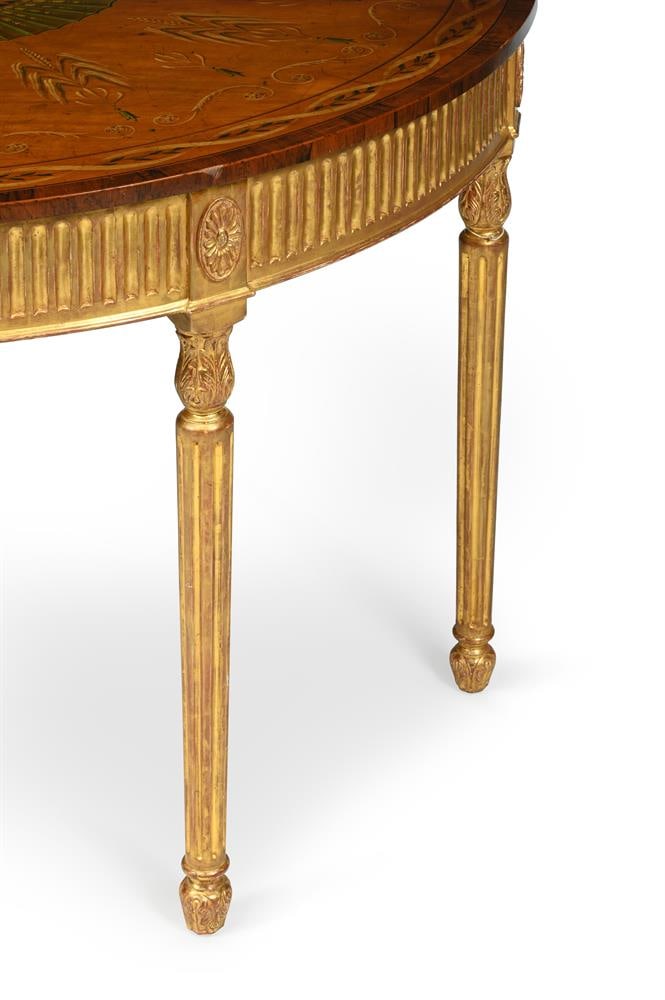 A GILTWOOD AND PAINTED SATINWOOD DEMI-LUNE CONSOLE TABLE, IN THE MANNER OF THOMAS CHIPPENDALE - 3