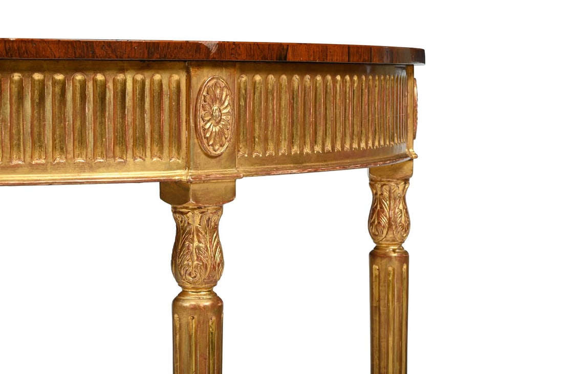A GILTWOOD AND PAINTED SATINWOOD DEMI-LUNE CONSOLE TABLE, IN THE MANNER OF THOMAS CHIPPENDALE - 4