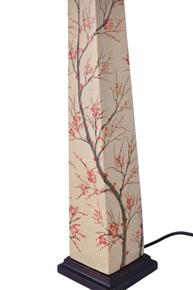 A PAIR OF TALL HAND PAINTED OBELISK FORM POTTERY TABLE LAMPS WITH OKA SHADES, MODERN - 2