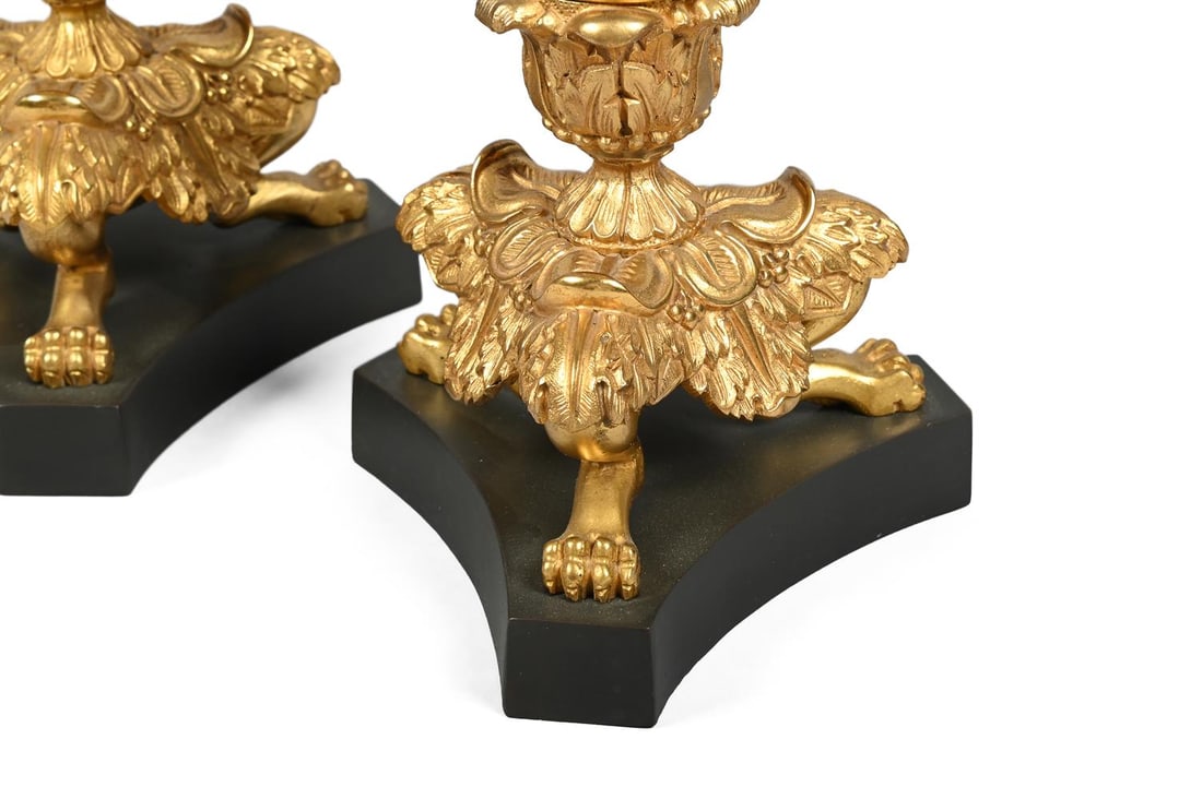 A PAIR OF PATINATED METAL AND GILT BRONZE CANDLESTICKS, LATE 19TH OR EARLY 20TH CENTURY - 3