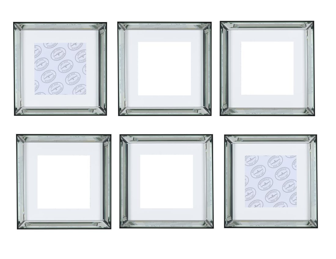 A GROUP OF SIX EBONISED AND BEVELL MIRRORED PICTURE FRAMES, OF RECENT MANUFACTURE: A GROUP OF SIX EBONISED AND BEVELL MIRRORED PICTURE FRAMES OF RECENT MANUFACTURE 46.5cm square, picture size 46 x 46cm Condition Report: In good condition overall