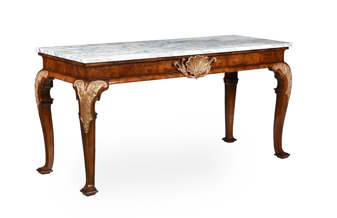 A WALNUT AND PARCEL GILT CONSOLE TABLE, IN GEORGE II STYLE, CONTEMPORARY (1 of 4)