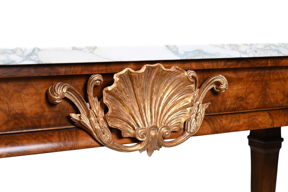 A WALNUT AND PARCEL GILT CONSOLE TABLE, IN GEORGE II STYLE, CONTEMPORARY - 3
