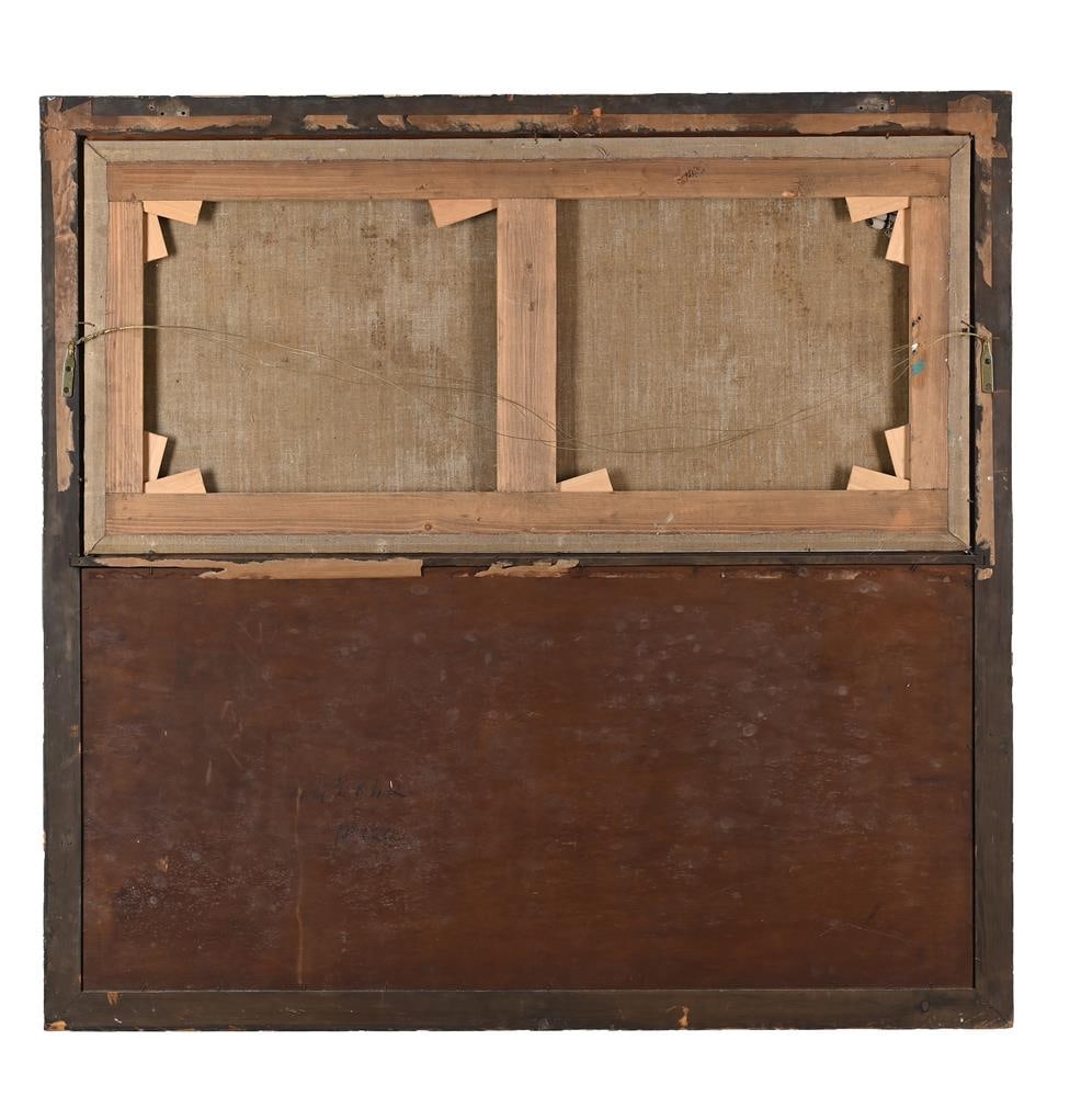 A GILT FRAMED TRUMEAU MIRROR WITH CAPRICCIO OIL ON CANVAS LANDSCAPE, THE FRAME EARLY 20TH CENTURY - 3