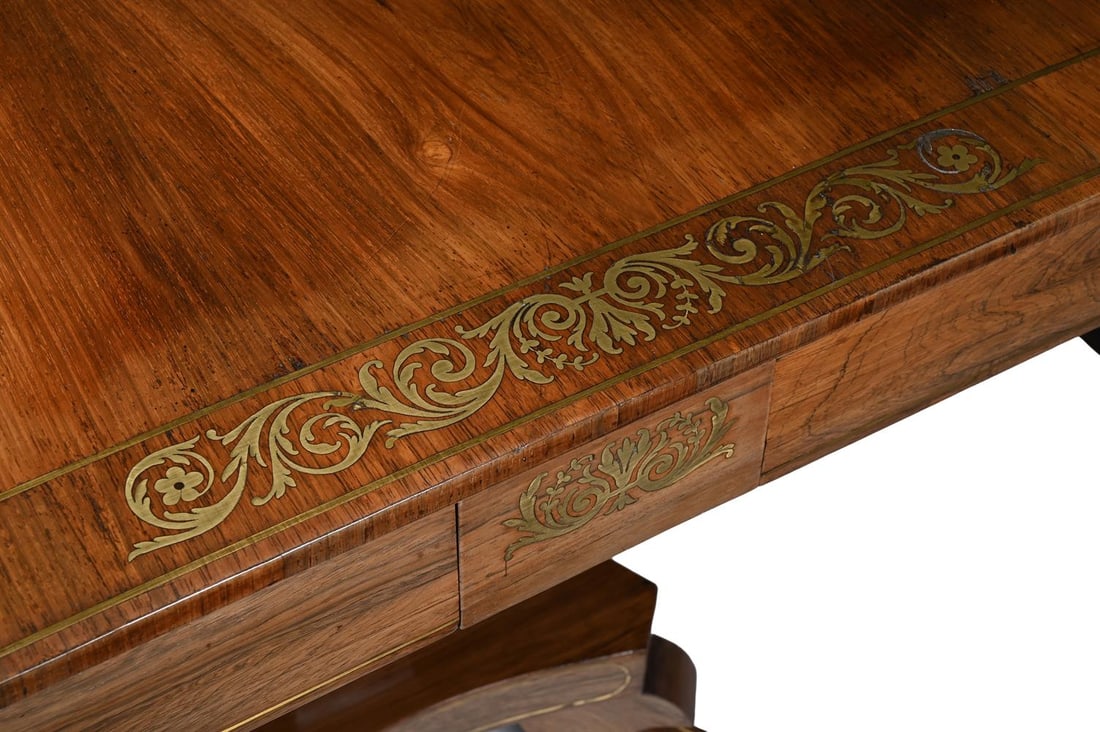 Y A REGENCY ROSEWOOD AND BRASS INLAID SOFA TABLE, IN THE MANNER OF GEORGE BULLOCK, CIRCA 1820 - 3