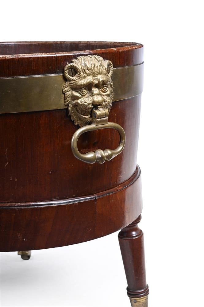 A LATE GEORGE III MAHOGANY BRASS BOUND WINE COOLER AND STAND, FIRST QUARTER 19TH CENTURY - 2