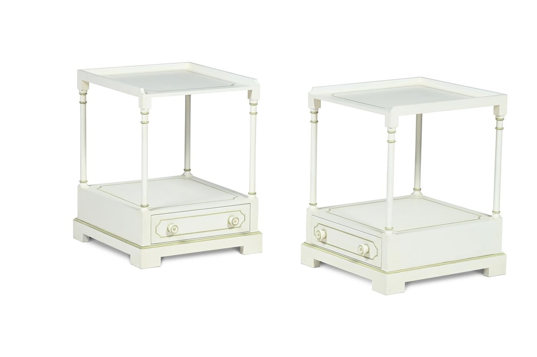 A PAIR OF PAINTED BEDSIDE TABLES, POSSIBLY SUPPLIED OR DECORATED BY COLEFAX & FOWLER, AND ANOTHER - 2