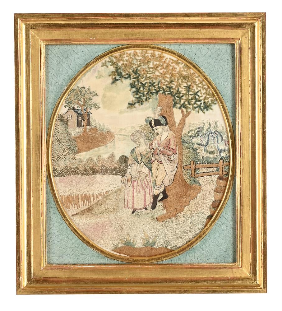 A LATE REGENCY SILKWORK EMBROIDERY PICTURE, CIRCA 1820-1840 (1 of 2)