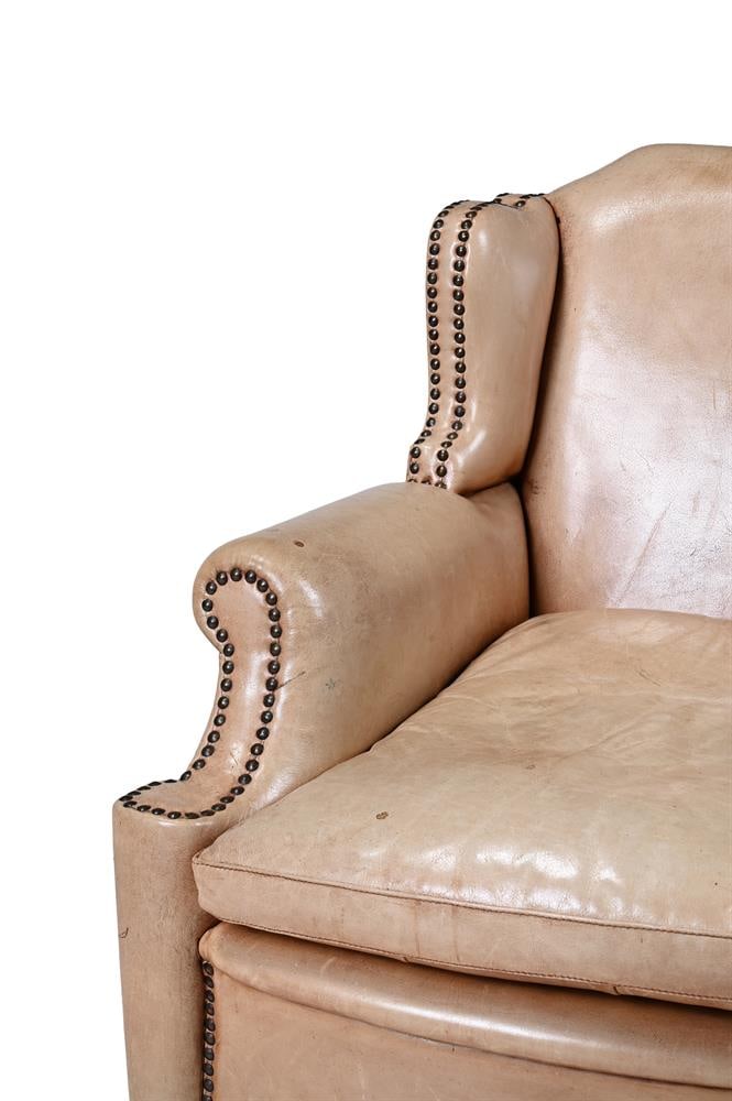 A HIDE UPHOLSTERED LOW ARMCHAIR, PROBABLY FIRST HALF 20TH CENTURY - 2
