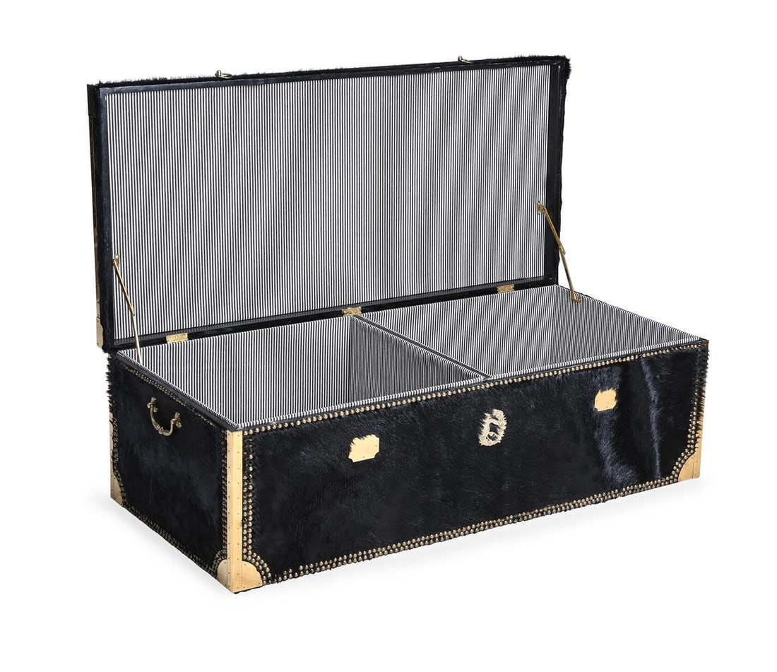 A HIDE COVERED AND BRASS MOUNTED TRUNK, OF RECENT MANUFACTURE - 2