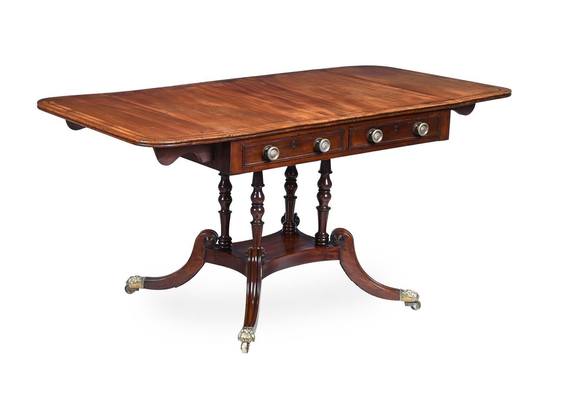 Y A GEORGE IV MAHOGANY AND TULIPWOOD BANDED SOFA TABLE, CIRCA 1830 - 2