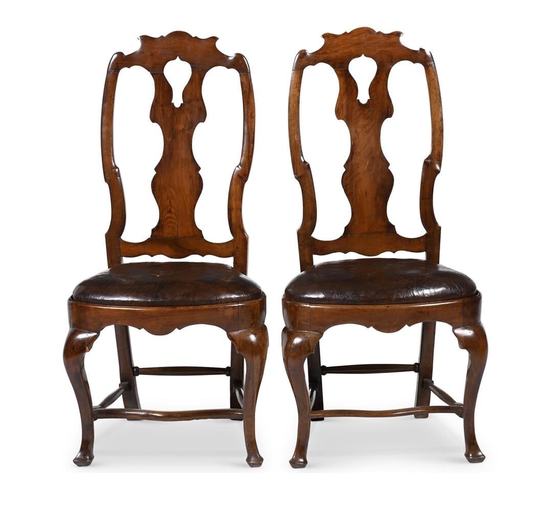 A PAIR OF WALNUT LEATHER UPHOLSTERED SIDE CHAIRS, SPANISH, LATE 18TH OR EARLY 19TH CENTURY - 2