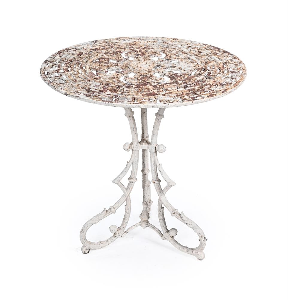 A WHITE PAINTED CAST IRON GARDEN OR ARRAS TABLE, LATE 19TH CENTURY - 2