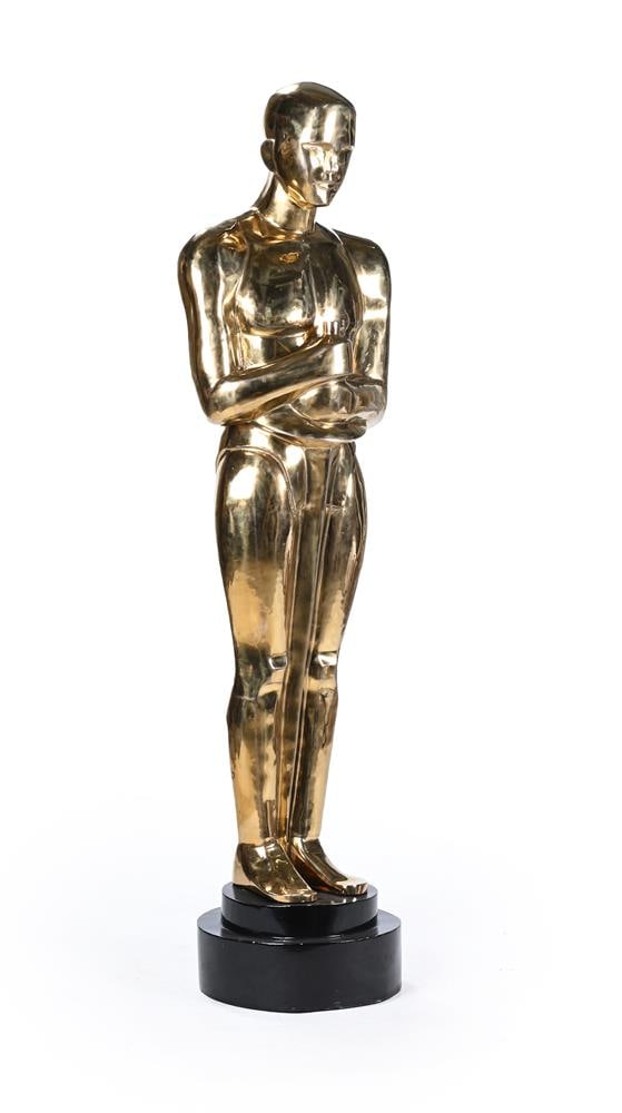 AFTER CEDRIC GIBBONS; A LARGE PAIR OF GILT BRASS FLOOR STANDING 'OSCAR' STATUES, CONTEMPORARY - 2