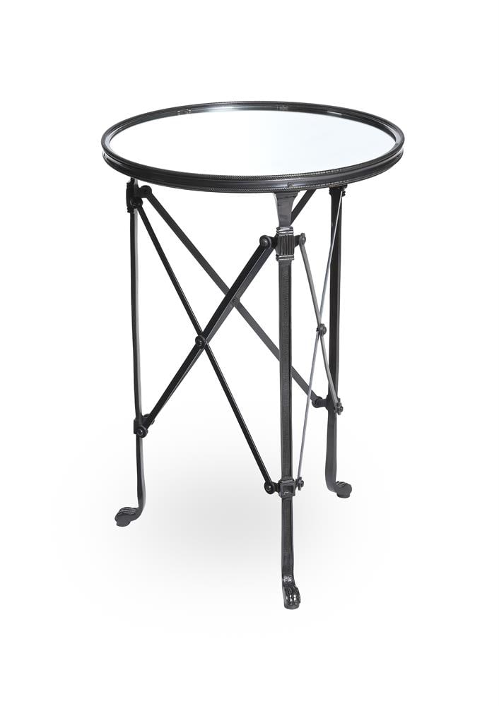 A STAINLESS STEEL GUERIDON WITH MIRRORED TOP, IN FRENCH EMPIRE STYLE, MODERN: A STAINLESS STEEL GUERIDON WITH MIRRORED TOP IN FRENCH EMPIRE STYLE, MODERN 73cm high, 49cm diameter Condition Report: PLEASE NOTE: ALL LOTS ARE