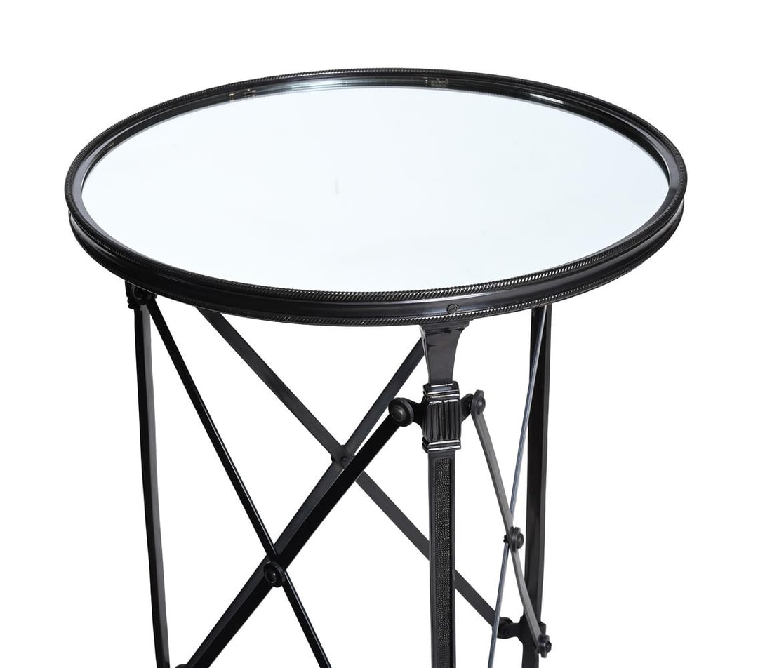 A STAINLESS STEEL GUERIDON WITH MIRRORED TOP, IN FRENCH EMPIRE STYLE, MODERN - 2